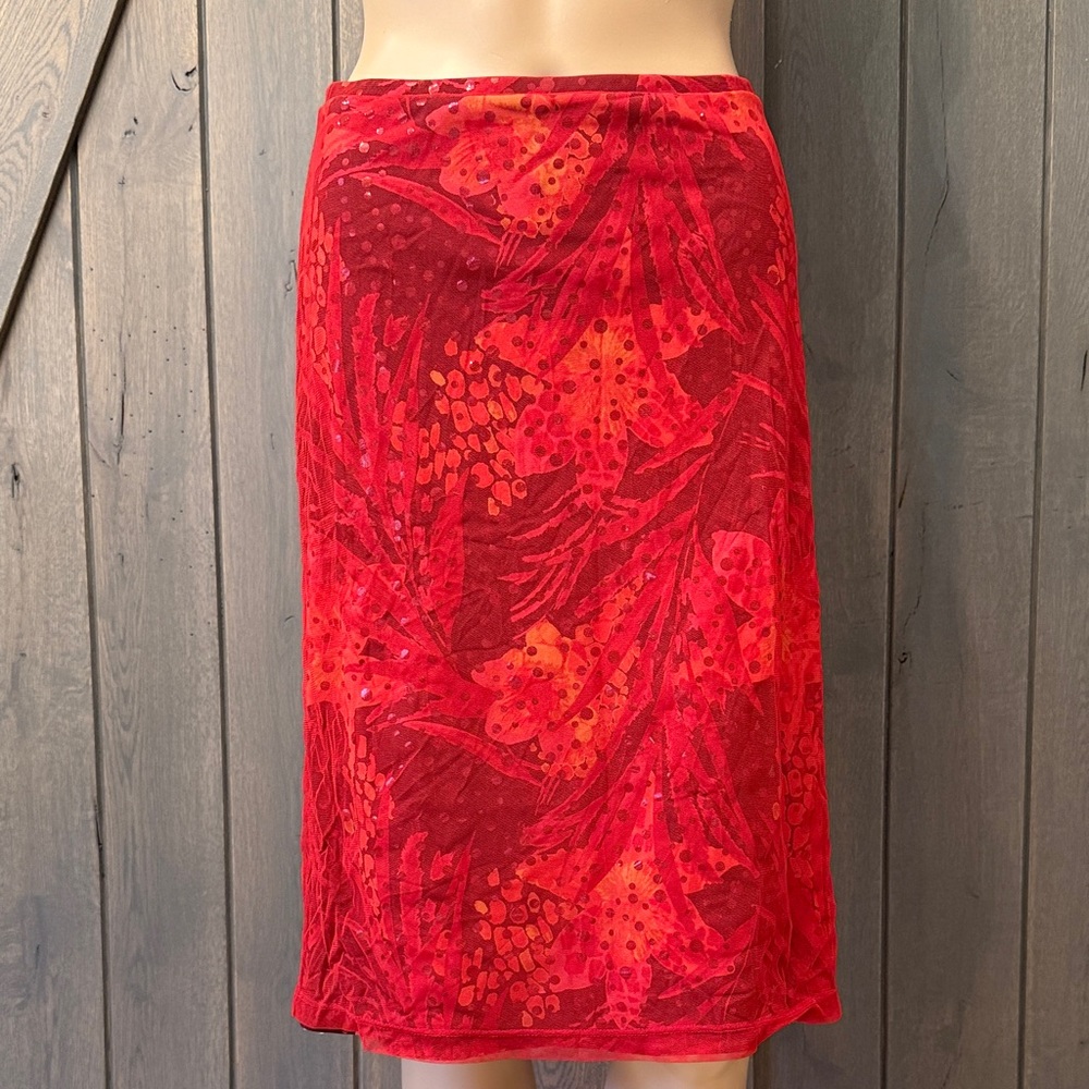 Express Red Floral Skirt